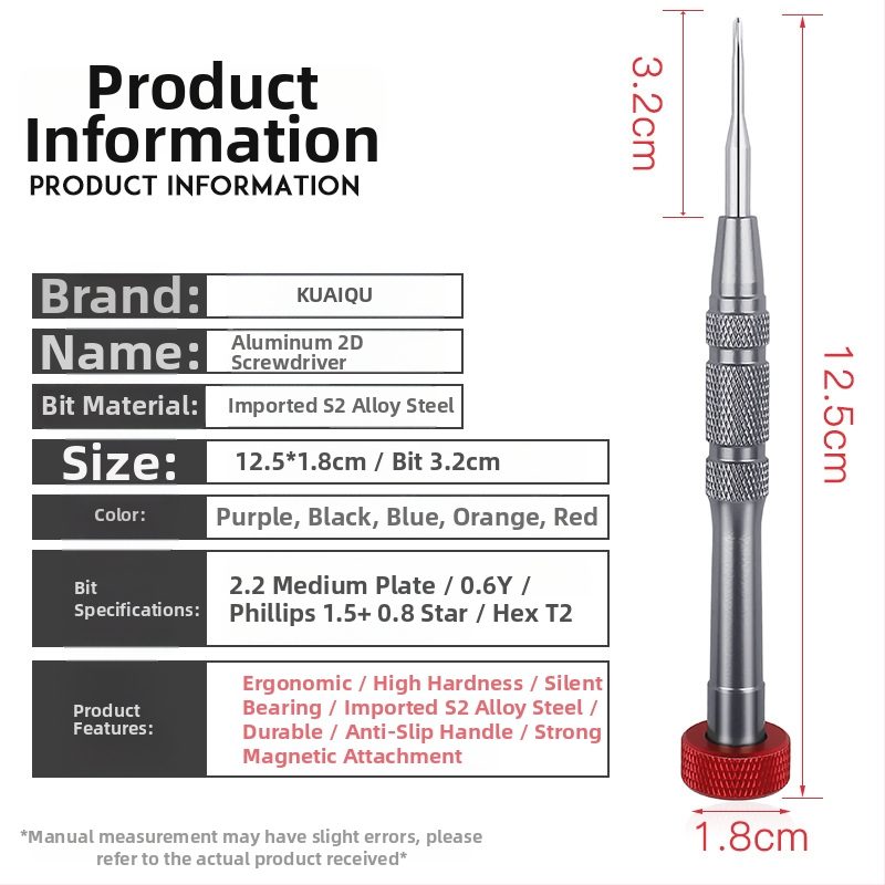 Magnetski precizni set odvijača za mobilne telefone Apple i Android — 0,8 mm petokraka, T2 Torx, 2,2 srednja ploča