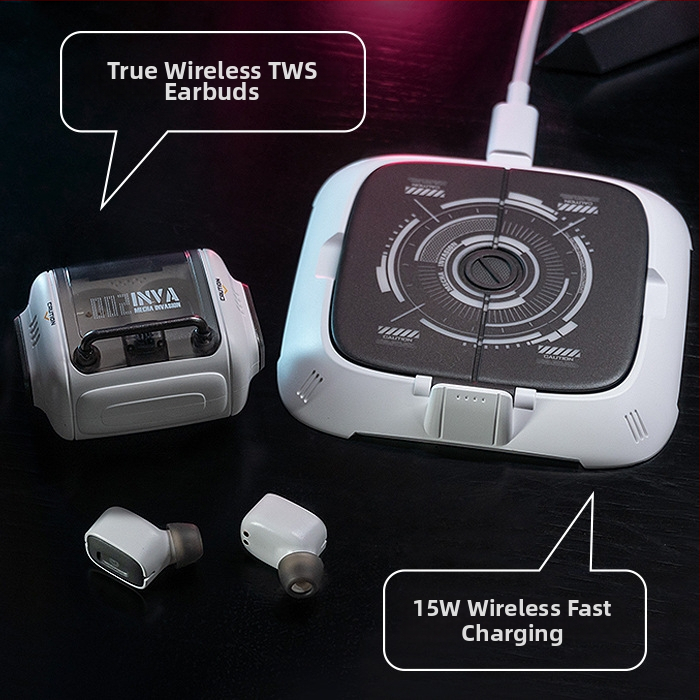 Bluetooth slúchadlá v štýle mechanickej vesmírnej kapsule so zrušením šumu, nízka latencia, kompatibilné s telefónmi a tabletmi, bezdrôtové nabíjanie
