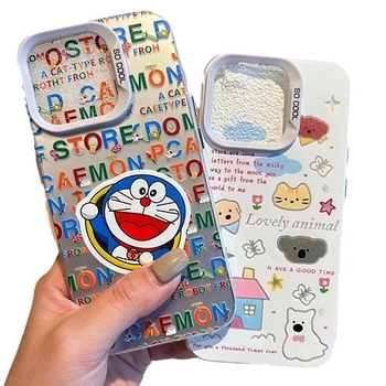 Cartoon sivo zaštitno kućište za iPhone 16/15/14, IMD mat završetak, otporno na pad, simpatičan minimalistički dizajn