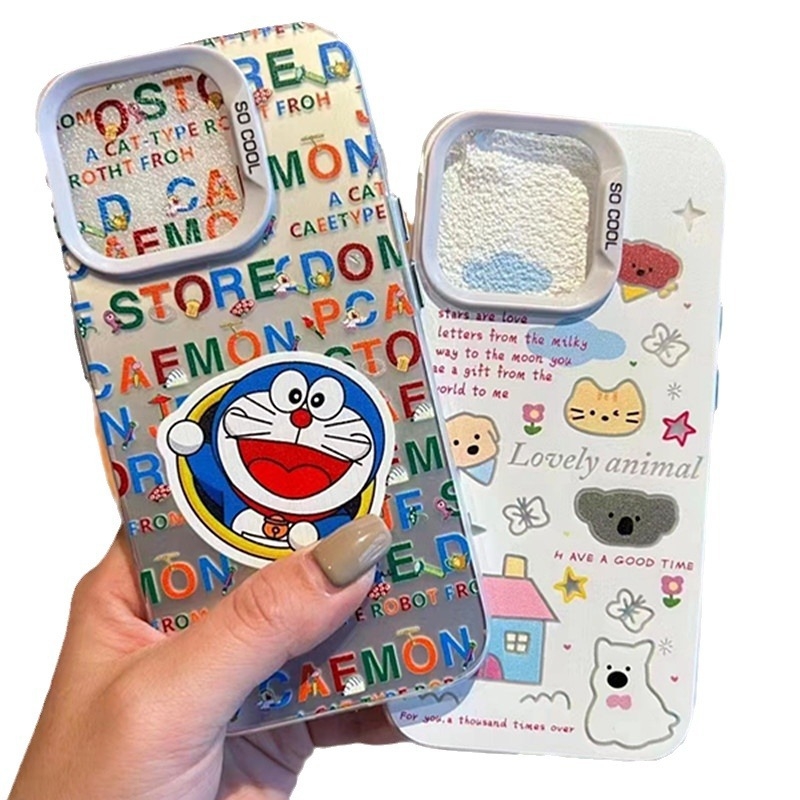 Cartoon sivo zaštitno kućište za iPhone 16/15/14, IMD mat završetak, otporno na pad, simpatičan minimalistički dizajn