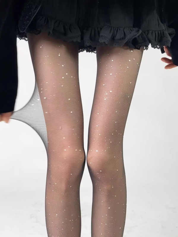 Bijele prozirne čarape sa sjajnim šljokicama za žene, luksuzne anti-snag pantyhose, nadkoljenice