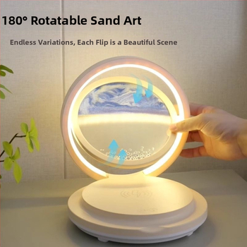Stolná lampa s obrazom tečúceho piesku, bezdrôtové nabíjanie, Bluetooth reproduktor, nočná lampička na nočný stolík