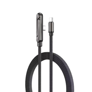 Type-C kabel s L-oblikom, pleteni, brzo punjenje, 1–2 m, crni, za tablete i telefone