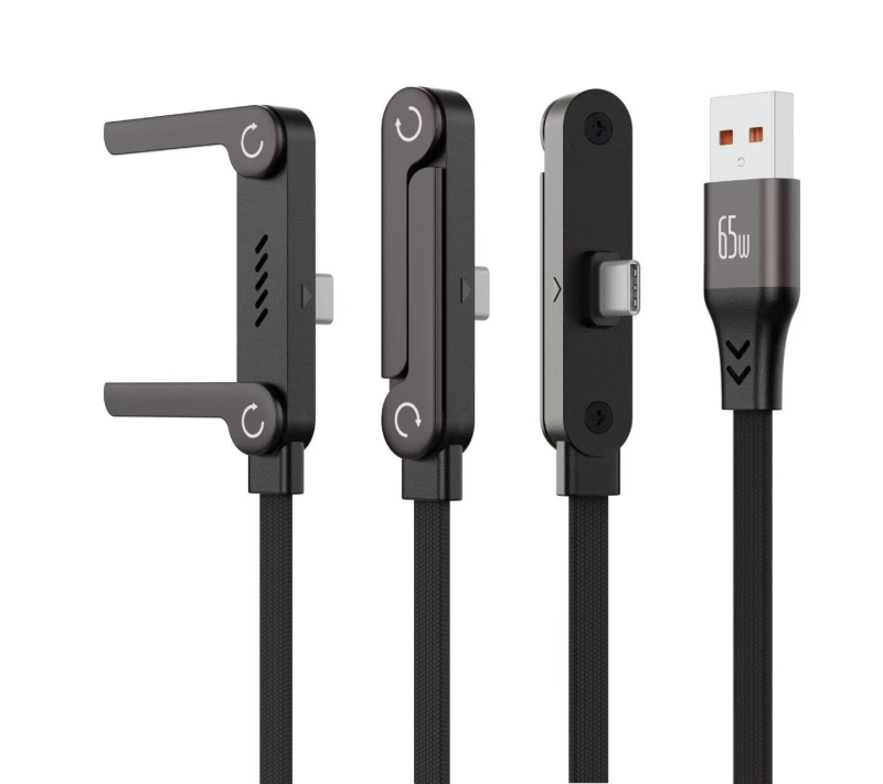 Type-C kabel s L-oblikom, pleteni, brzo punjenje, 1–2 m, crni, za tablete i telefone