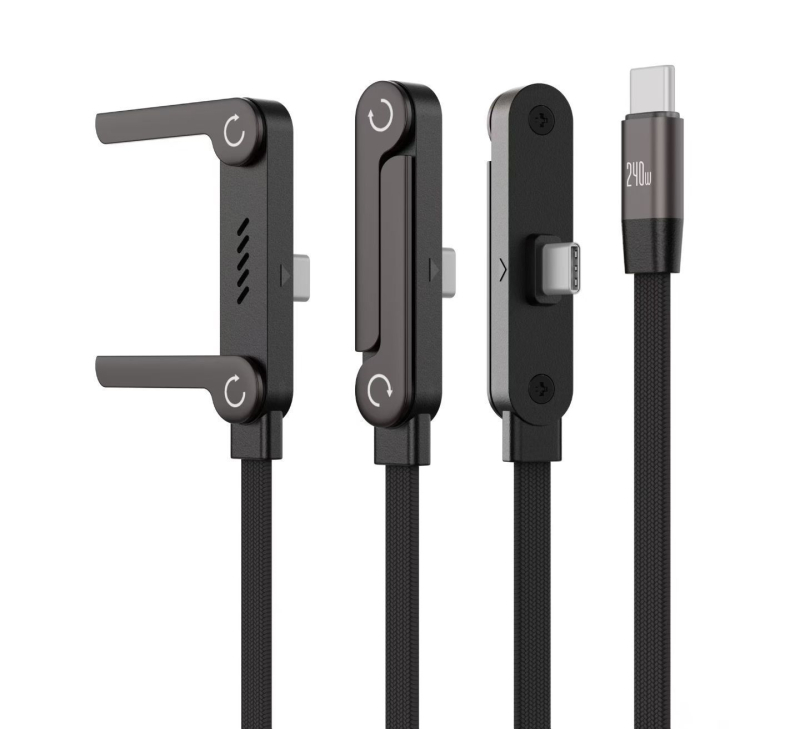 Type-C kabel s L-oblikom, pleteni, brzo punjenje, 1–2 m, crni, za tablete i telefone