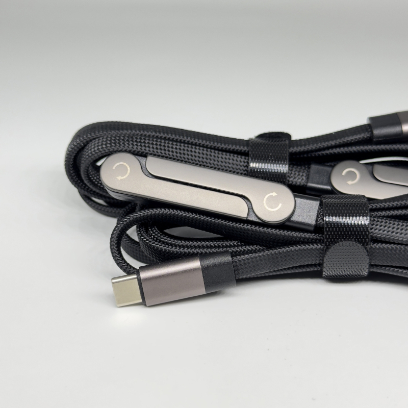 Type-C kabel s L-oblikom, pleteni, brzo punjenje, 1–2 m, crni, za tablete i telefone