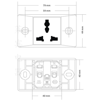 11801A Priză industrială 1 canal, placă îngustă, 10A, standard național, priză multifuncțională cu 3 pini plate