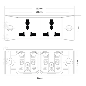 11801A Priză industrială 1 canal, placă îngustă, 10A, standard național, priză multifuncțională cu 3 pini plate