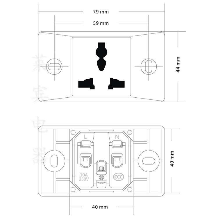11801A Priză industrială 1 canal, placă îngustă, 10A, standard național, priză multifuncțională cu 3 pini plate
