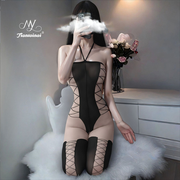 Jacquard bodystocking s otvorom u preponi, ženski set