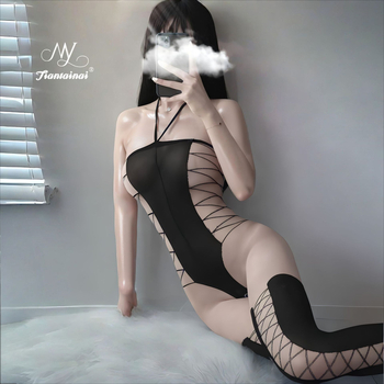 Jacquard bodystocking s otvorom u preponi, ženski set