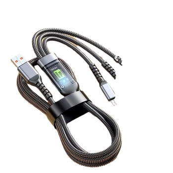 1-3 s 100W brzog punjenja, tri u jedan (Lightning, Micro USB, USB-C), za Apple, Android i Huawei, duljina 1,2 m, pleteni srebrno-sivi