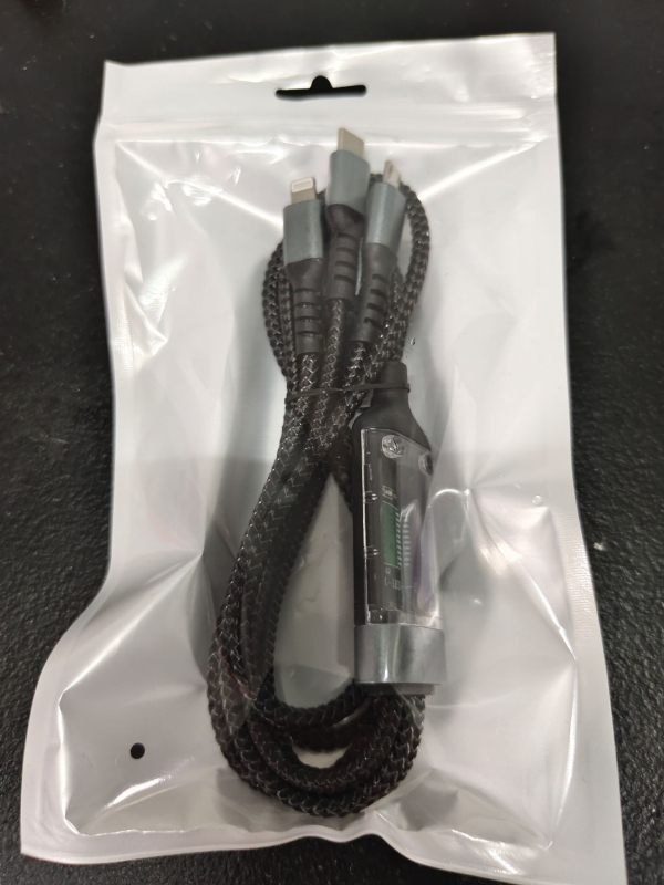 1-3 s 100W brzog punjenja, tri u jedan (Lightning, Micro USB, USB-C), za Apple, Android i Huawei, duljina 1,2 m, pleteni srebrno-sivi