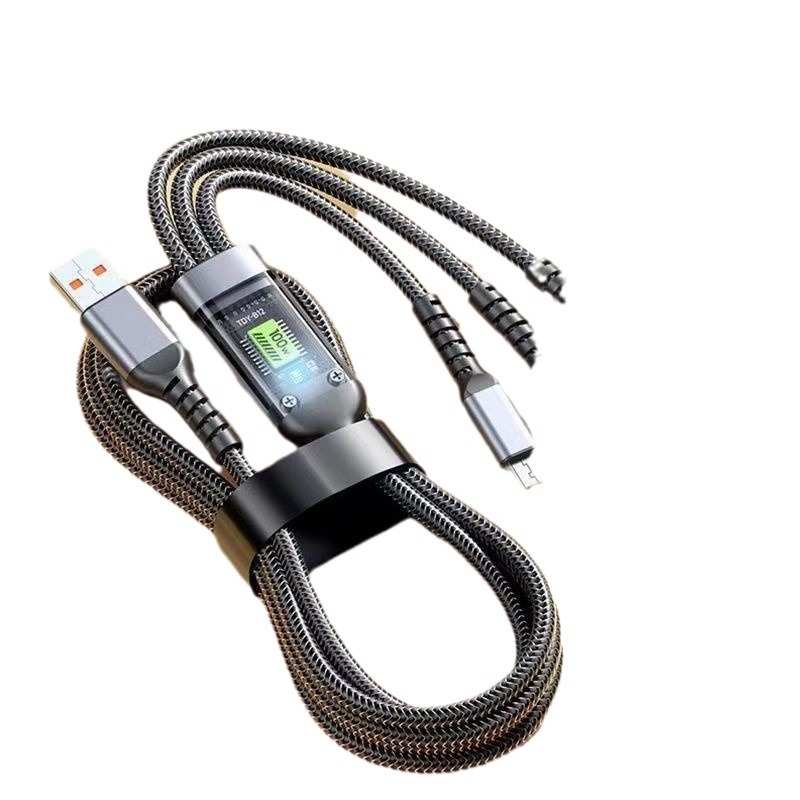 1-3 s 100W brzog punjenja, tri u jedan (Lightning, Micro USB, USB-C), za Apple, Android i Huawei, duljina 1,2 m, pleteni srebrno-sivi