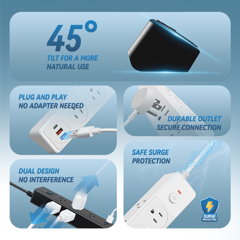 Višenamjenski USB produžni kabel sa zaštitom od preopterećenja, bakar, 10 A, 125 V, dimenzije 235×40×48 mm