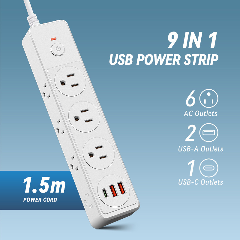 Višenamjenski USB produžni kabel sa zaštitom od preopterećenja, bakar, 10 A, 125 V, dimenzije 235×40×48 mm