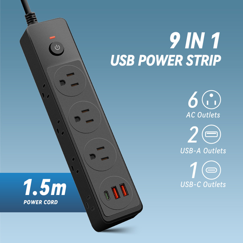 Višenamjenski USB produžni kabel sa zaštitom od preopterećenja, bakar, 10 A, 125 V, dimenzije 235×40×48 mm
