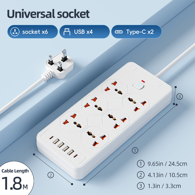 Produžni blok 1,8 m s 6 USB priključcima, britanski standard