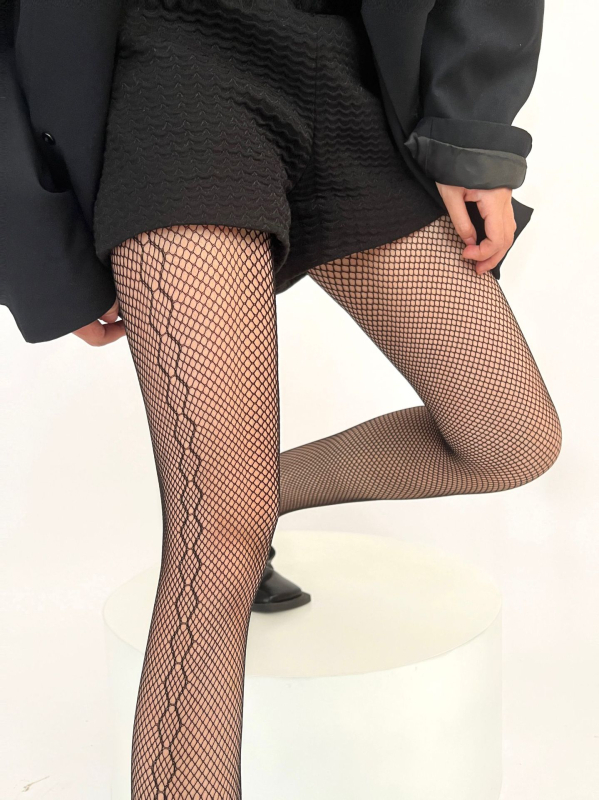 Japanske mrežne čarape s bočnim žakardom, gotički stil, seksi, jesen-zima, tanke, jednobojne