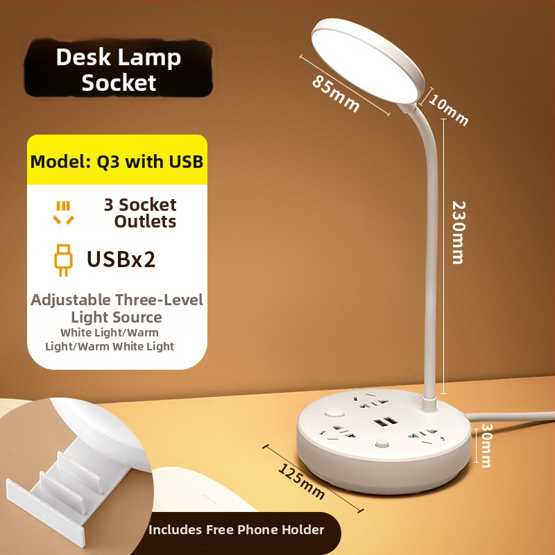 Pametna USB produžni blok sa LED stolnom lampom i zaštitom očiju, za dom, ured i studente