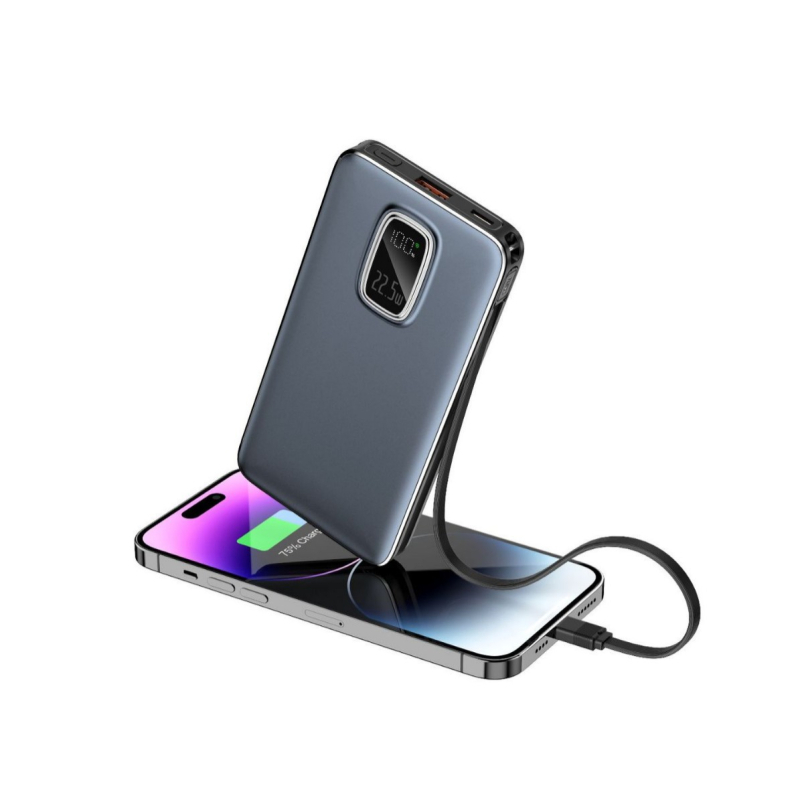 Power banka velikog kapaciteta s ugrađenim kabelom, privatni brend, PD3.0 brzo punjenje, 22,5W, 10000mAh, prilagođeno logo, korporativni dar