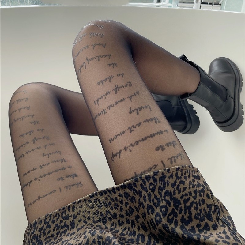 Najlon čarape s natpisom engleskih slova, crni natpis, seksi gradski stil, prilagodljiv kroj
