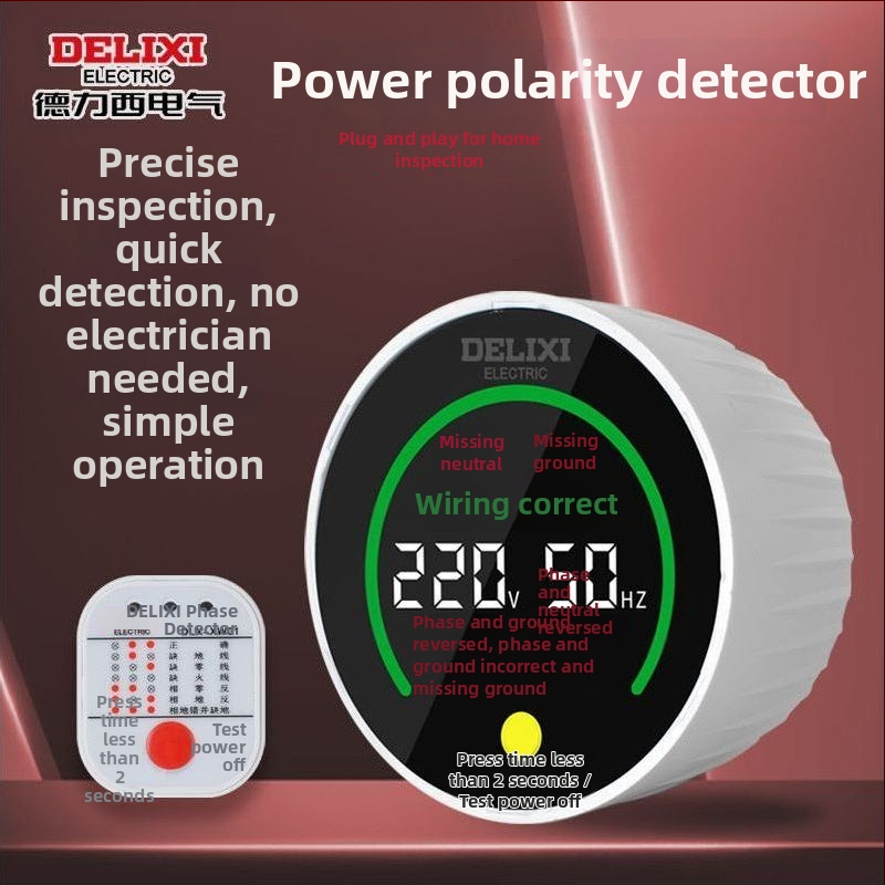 Delixi Electric fázy detektor, detektor napätia, test úniku zo zásuvky, digitálny elektrický detektor, testovacia zástrčka
