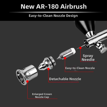 AR-180 аерограф за модели, 0,3 мм дюза, гравитационна чашка, двойно действие, регулируем въздух, лесен за почистване