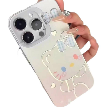 Dopamine KT Pisică – husă argintie colorată pentru iPhone și Android, design drăguț desen animat