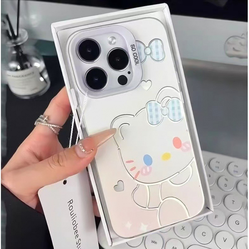 Dopamine KT Pisică – husă argintie colorată pentru iPhone și Android, design drăguț desen animat