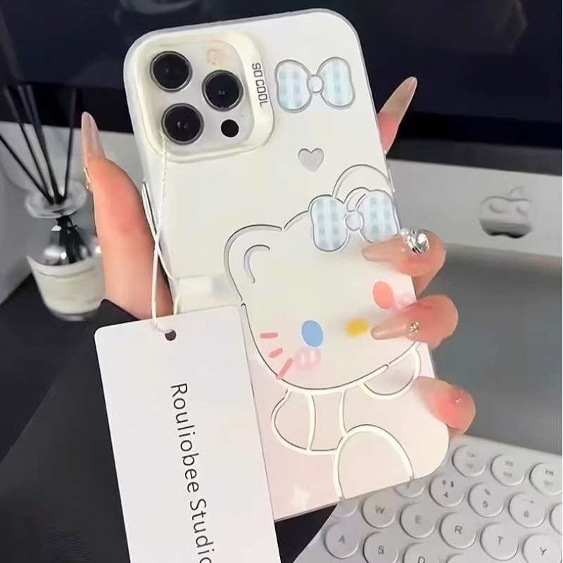 Dopamine KT Pisică – husă argintie colorată pentru iPhone și Android, design drăguț desen animat