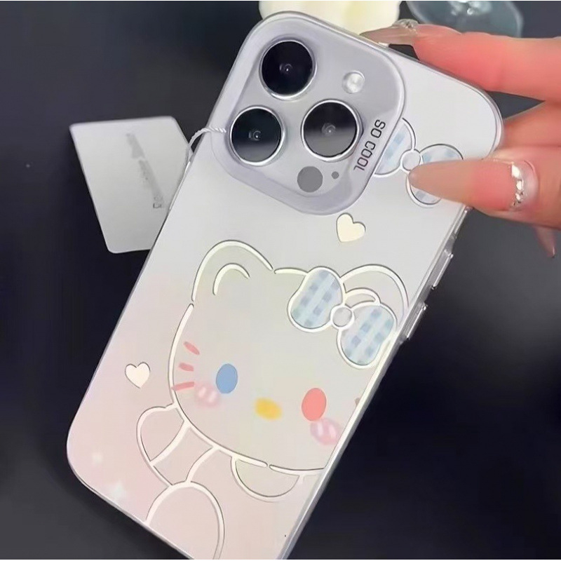 Dopamine KT Pisică – husă argintie colorată pentru iPhone și Android, design drăguț desen animat