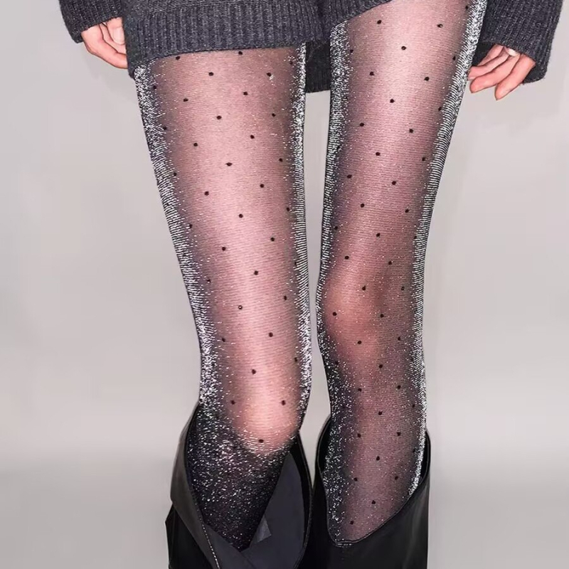 Crne prozirne pantyhose s točkicama i srebrnim nitima