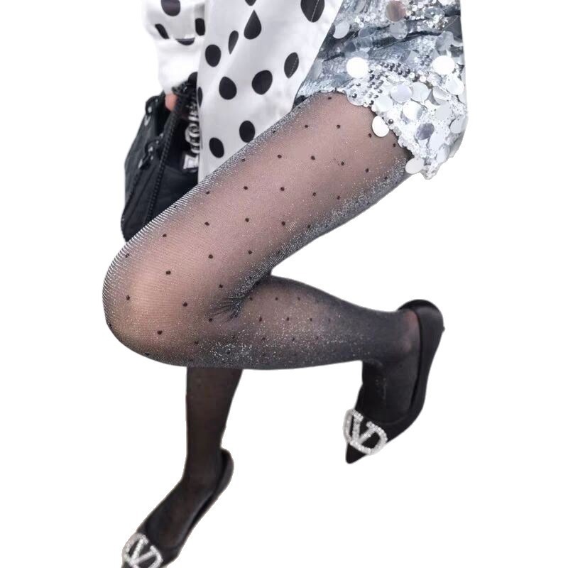 Crne prozirne pantyhose s točkicama i srebrnim nitima