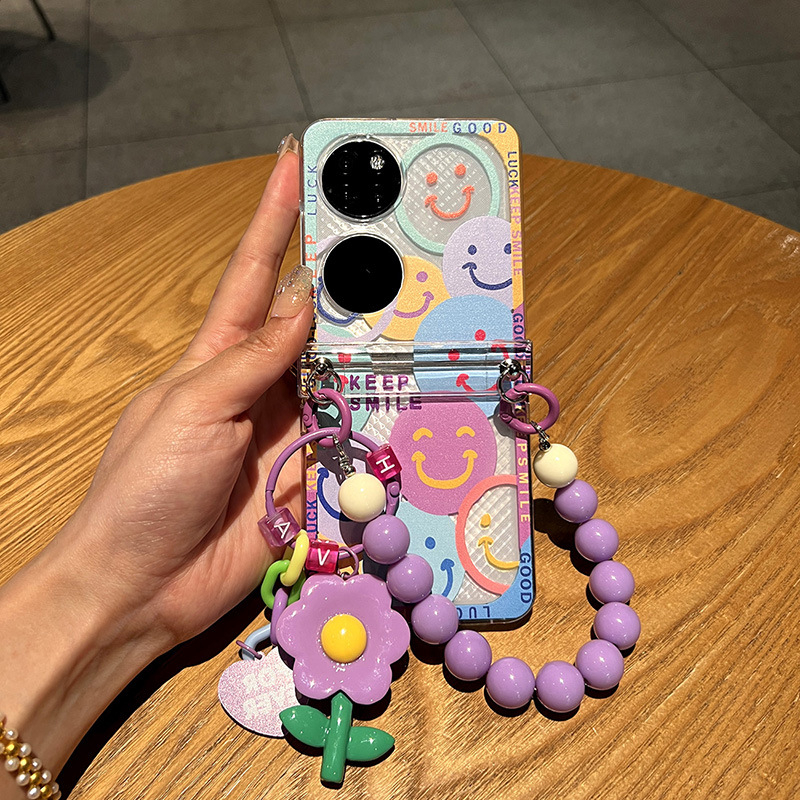 Huawei Pura X kryt s karikatúrkou úsmevu – priehľadný ultra tenký ochranný obal pre skladací displej, s retiazkou na nosenie
