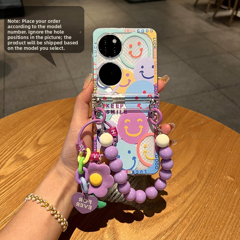 Huawei Pura X kryt s karikatúrkou úsmevu – priehľadný ultra tenký ochranný obal pre skladací displej, s retiazkou na nosenie