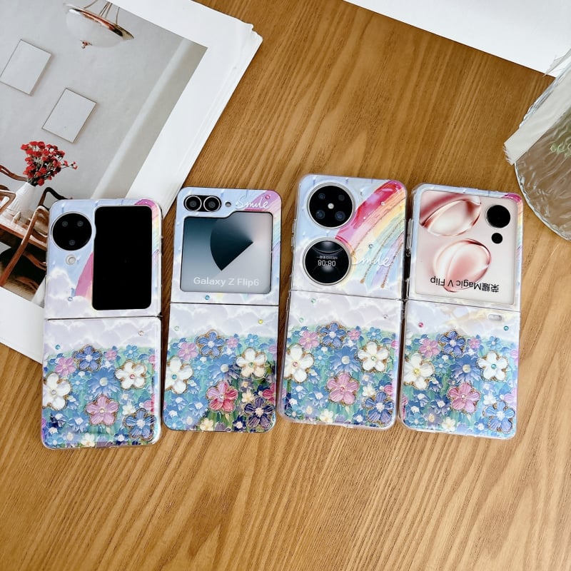 Carcasă flip cu flori curcubeu în ulei pentru Samsung Galaxy Flip5, TPU, protecție la cădere