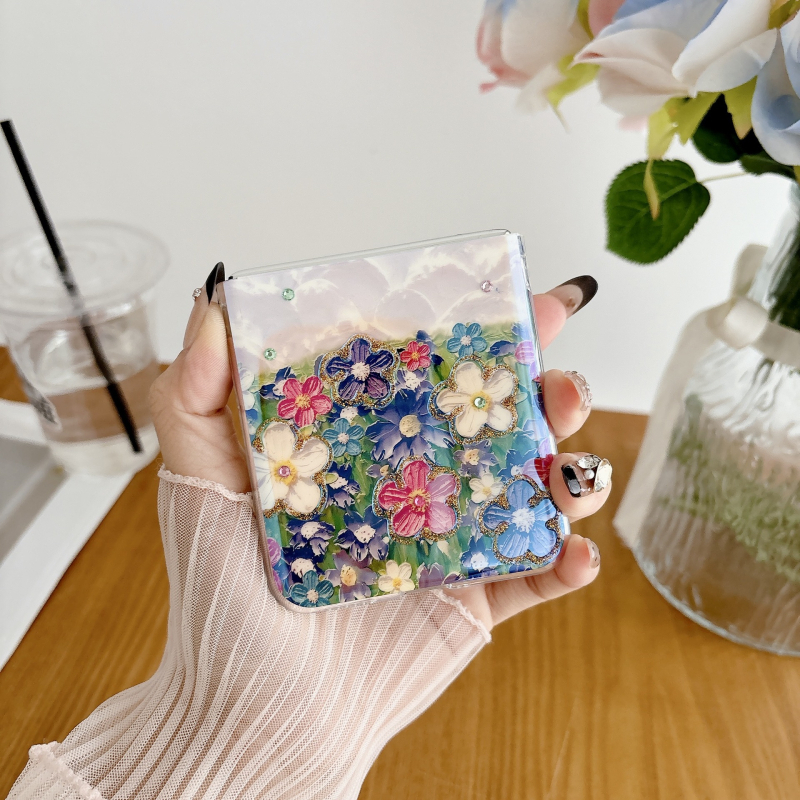 Carcasă flip cu flori curcubeu în ulei pentru Samsung Galaxy Flip5, TPU, protecție la cădere