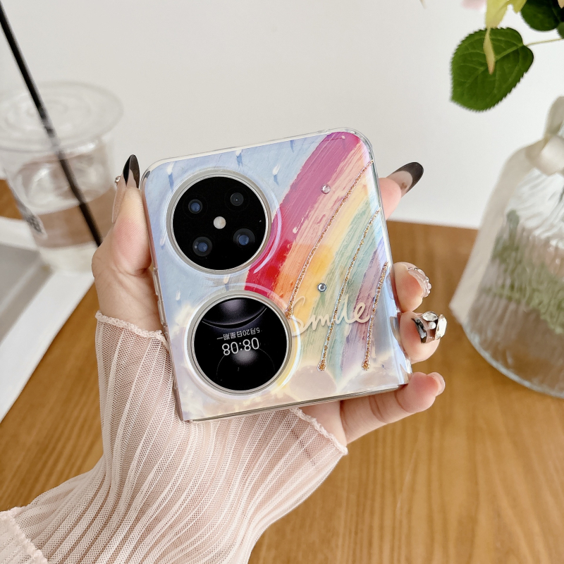 Carcasă flip cu flori curcubeu în ulei pentru Samsung Galaxy Flip5, TPU, protecție la cădere