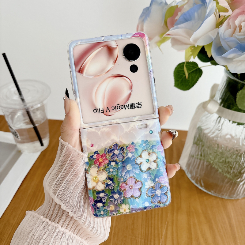 Carcasă flip cu flori curcubeu în ulei pentru Samsung Galaxy Flip5, TPU, protecție la cădere