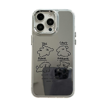 Carcasă cu oglindă 3-în-1, design cu un cățeluș desenat, pentru iPhone 15 Pro, compatibilă cu iPhone 14, 13 și 12 Pro Max