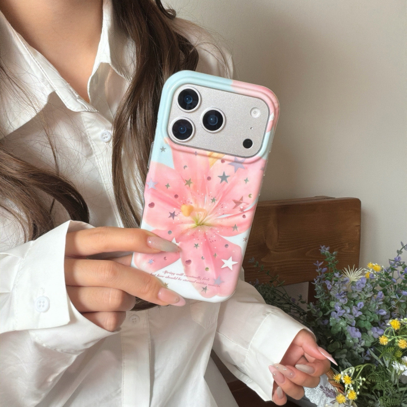 Korejski stil sa zvjezdicama i ružičastim ljiljanom za iPhone 17 Pro Max i iPhone 16, djevojački dizajn, otporan na pad, TPU