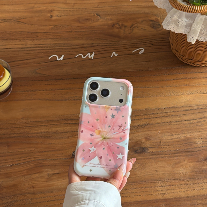 Korejski stil sa zvjezdicama i ružičastim ljiljanom za iPhone 17 Pro Max i iPhone 16, djevojački dizajn, otporan na pad, TPU