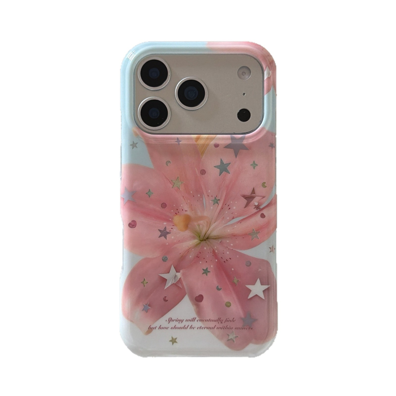 Korejski stil sa zvjezdicama i ružičastim ljiljanom za iPhone 17 Pro Max i iPhone 16, djevojački dizajn, otporan na pad, TPU