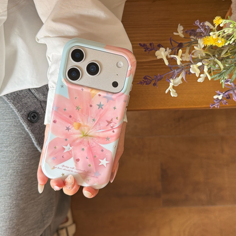 Korejski stil sa zvjezdicama i ružičastim ljiljanom za iPhone 17 Pro Max i iPhone 16, djevojački dizajn, otporan na pad, TPU