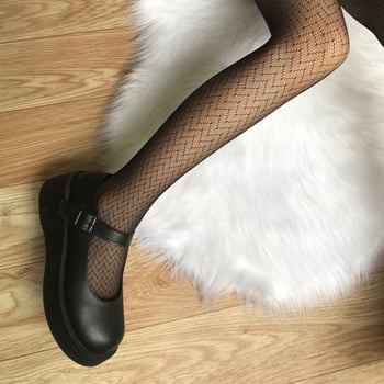 Japanski stil tamne retro čarape za čizme s uzorkom vodnih valova i mrežicom od ribljeg oka, čipkasti prorez, tanke crne hulahopke, JK stil za žene