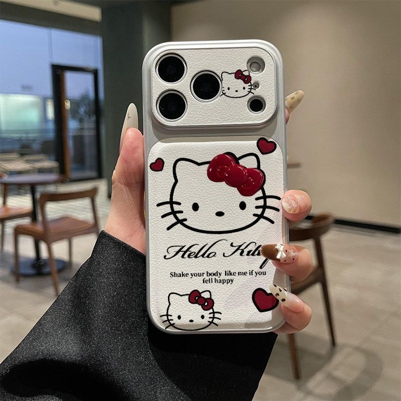 Kućište za iPhone 17 Pro Max s roztomljivim KT Cat motivom, mašna i linijski dizajn