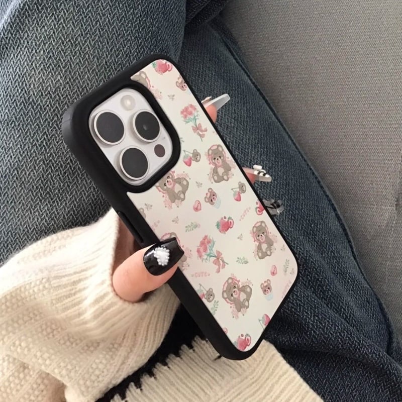  husă pentru iPhone în stil Ins, cu ursuleț floral, compatibilă cu iPhone 15 Pro Max, 14 Pro și 13/12 Pro