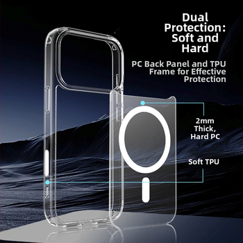 Prozirno magnetsko kućište za iPhone 17 Pro, otporno na ogrebotine, otporno na padove, debljina 2,0 mm