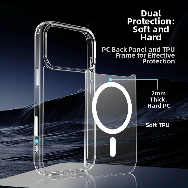 Prozirno magnetsko kućište za iPhone 17 Pro, otporno na ogrebotine, otporno na padove, debljina 2,0 mm